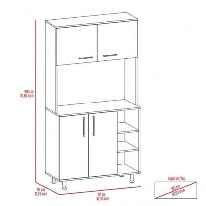Kitchen Pantry Double Door Cabinet, Four, Three Shelves, White
