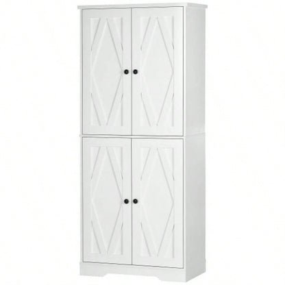 HOMCOM 70.75 Farmhouse Kitchen Pantry Cabinet, Freestanding Tall Storage Cabinet with 4 Barn Doors and Adjustable Shelves Dining Room, White