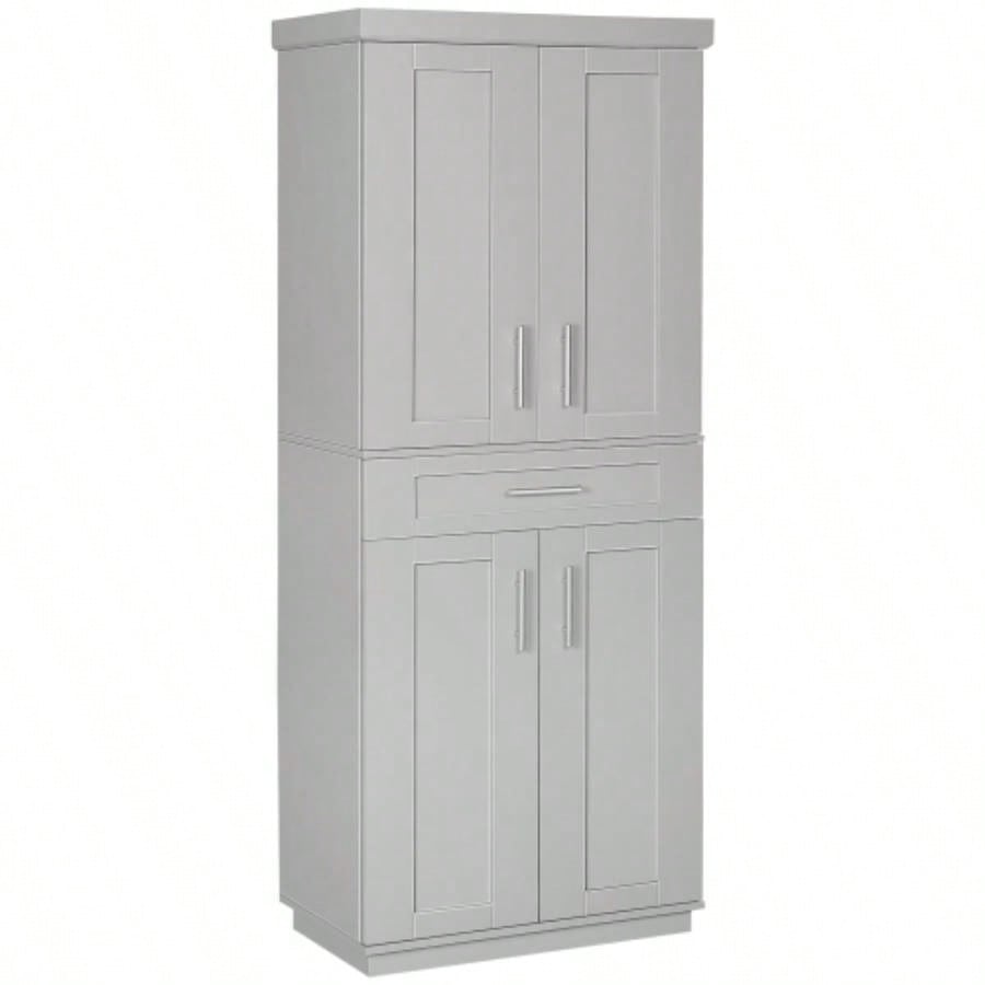 HOMCOM Modern Kitchen Pantry Freestanding Cabinet Cupboard with Doors and Drawer, Adjustable Shelving,