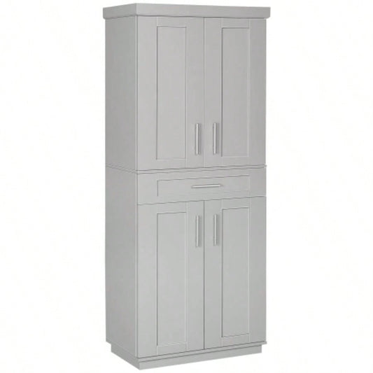 HOMCOM Modern Kitchen Pantry Freestanding Cabinet Cupboard with Doors and Drawer, Adjustable Shelving,
