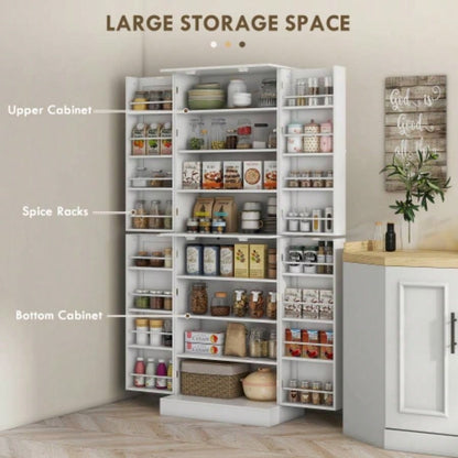 HOMCOM 65 Kitchen Pantry Cabinet, Modern Storage Cabinet with Doors and Shelves, Freestanding Cupboard Dining Room, White