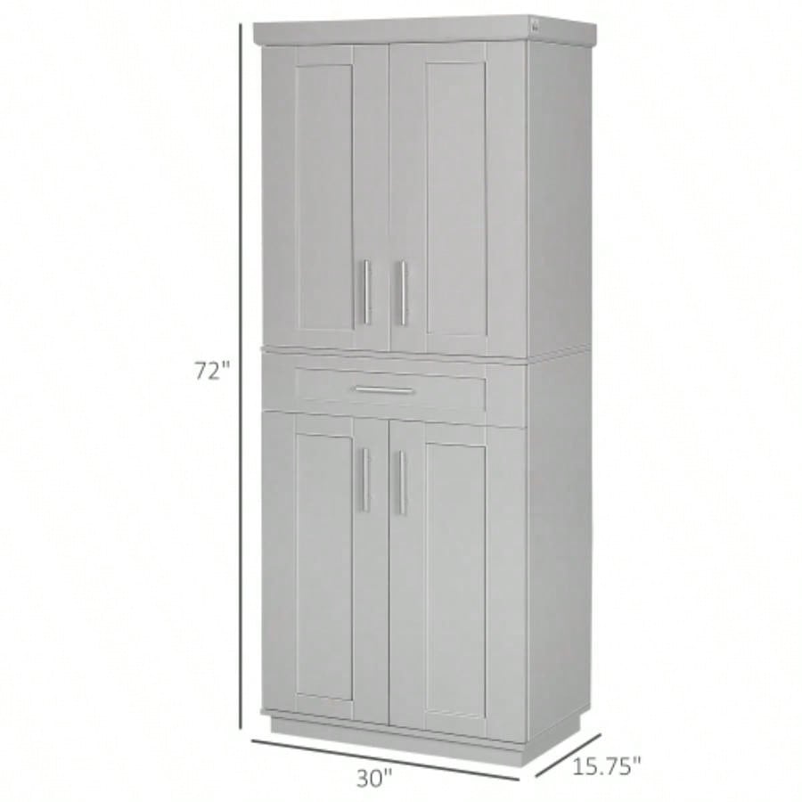 HOMCOM Modern Kitchen Pantry Freestanding Cabinet Cupboard with Doors and Drawer, Adjustable Shelving,