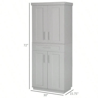 HOMCOM Modern Kitchen Pantry Freestanding Cabinet Cupboard with Doors and Drawer, Adjustable Shelving,