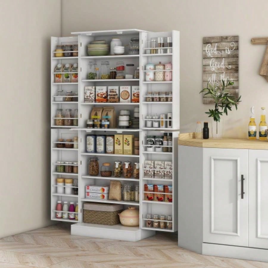HOMCOM 65 Kitchen Pantry Cabinet, Modern Storage Cabinet with Doors and Shelves, Freestanding Cupboard Dining Room, White