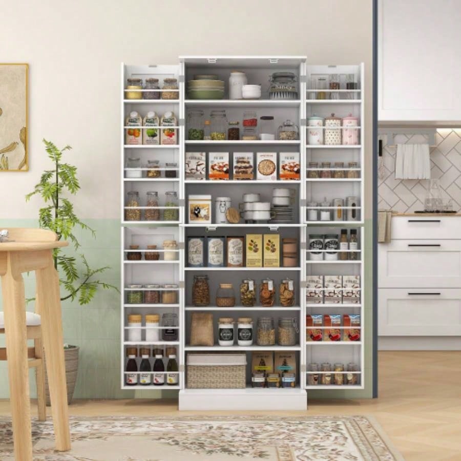 HOMCOM 65 Kitchen Pantry Cabinet, Modern Storage Cabinet with Doors and Shelves, Freestanding Cupboard Dining Room, White