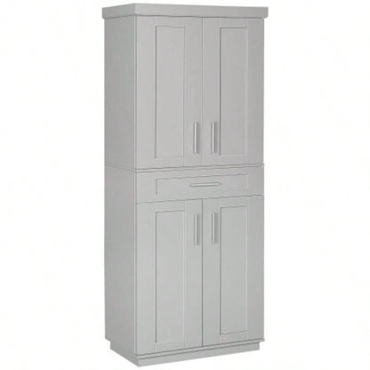HOMCOM Modern Kitchen Pantry Freestanding Cabinet Cupboard with Doors and Drawer, Adjustable Shelving,