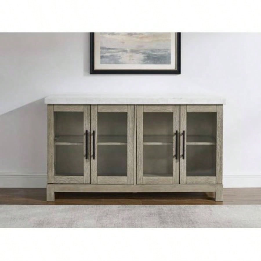Csrena - Lighted White Marble Sideboard - Brown