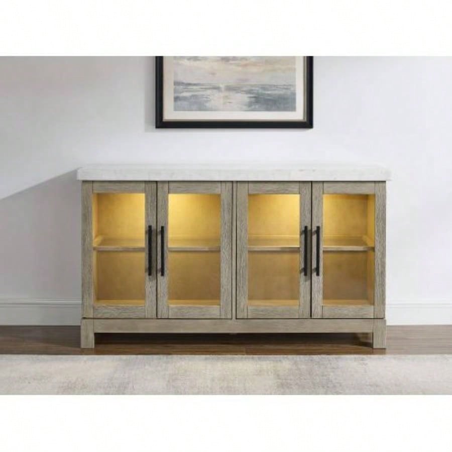 Csrena - Lighted White Marble Sideboard - Brown