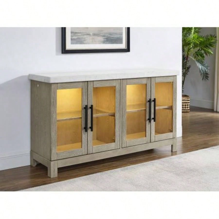 Csrena - Lighted White Marble Sideboard - Brown