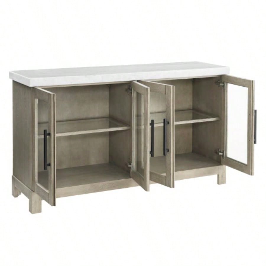 Csrena - Lighted White Marble Sideboard - Brown