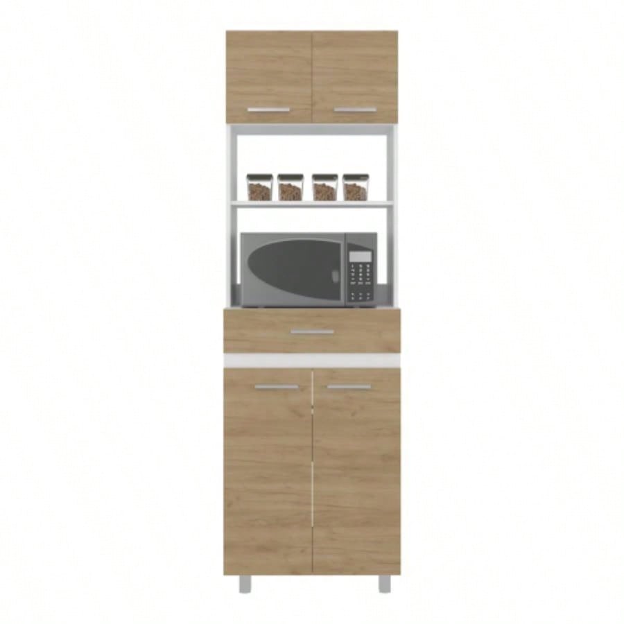 Kitchen Pantry, 4 Doors, 1 Drawer, 4, 4 Shelves, Natural Oak/ White