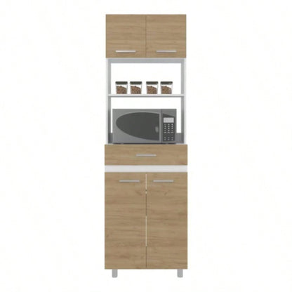 Kitchen Pantry, 4 Doors, 1 Drawer, 4, 4 Shelves, Natural Oak/ White