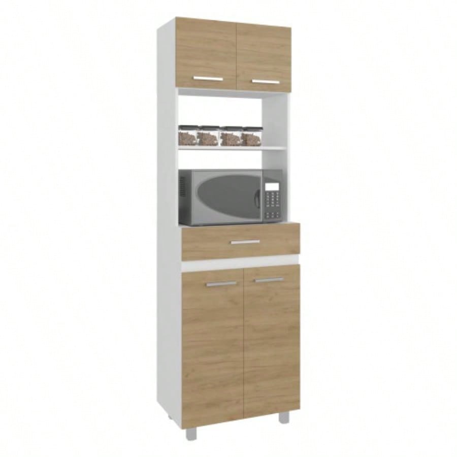 Kitchen Pantry, 4 Doors, 1 Drawer, 4, 4 Shelves, Natural Oak/ White