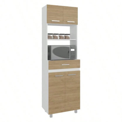 Kitchen Pantry, 4 Doors, 1 Drawer, 4, 4 Shelves, Natural Oak/ White