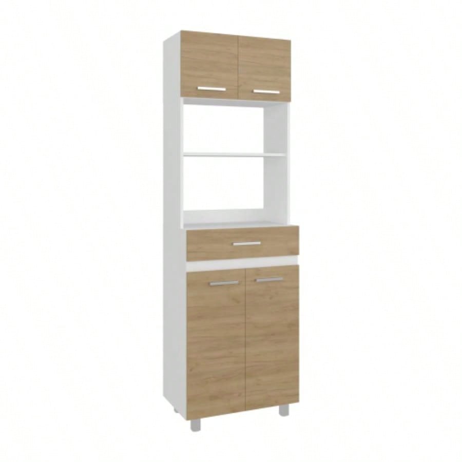 Kitchen Pantry, 4 Doors, 1 Drawer, 4, 4 Shelves, Natural Oak/ White