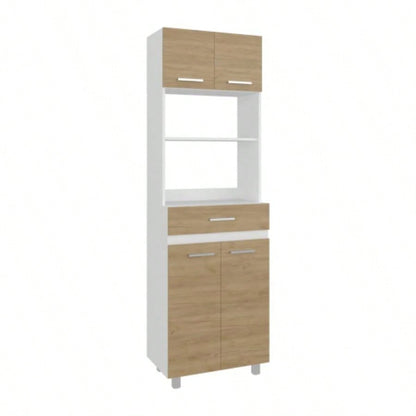 Kitchen Pantry, 4 Doors, 1 Drawer, 4, 4 Shelves, Natural Oak/ White