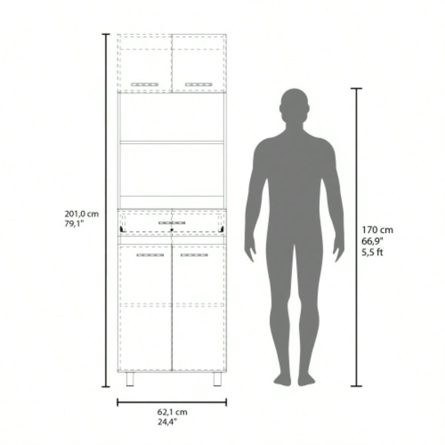 Kitchen Pantry, 4 Doors, 1 Drawer, 4, 4 Shelves, Natural Oak/ White