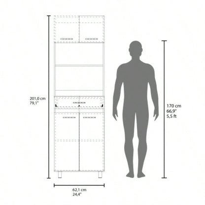 Kitchen Pantry, 4 Doors, 1 Drawer, 4, 4 Shelves, Natural Oak/ White
