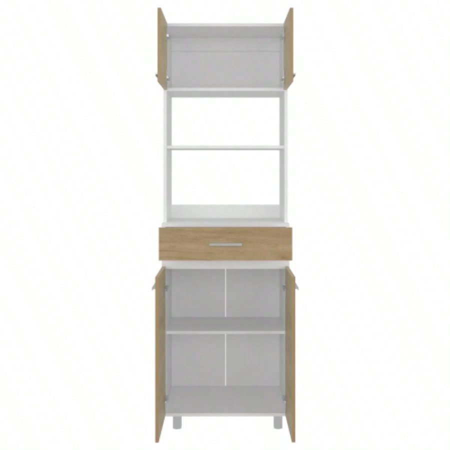 Kitchen Pantry, 4 Doors, 1 Drawer, 4, 4 Shelves, Natural Oak/ White