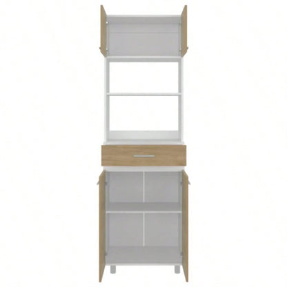 Kitchen Pantry, 4 Doors, 1 Drawer, 4, 4 Shelves, Natural Oak/ White