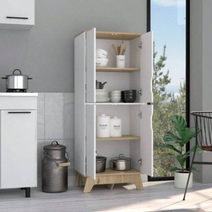 Multistorage cabinet 59 H, four doors, four internal shelves, Light oak/ White