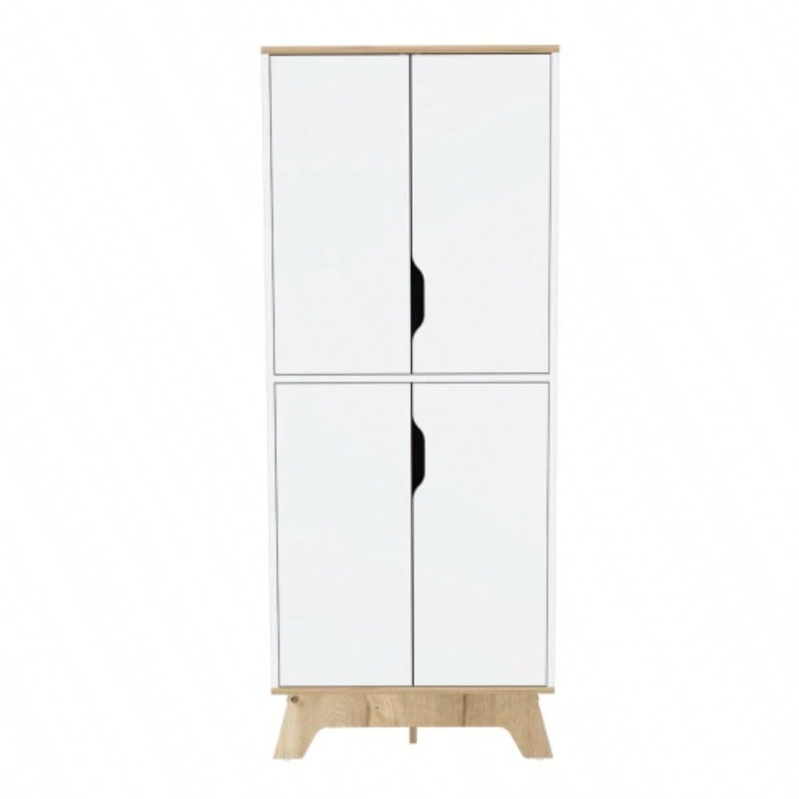 Multistorage cabinet 59 H, four doors, four internal shelves, Light oak/ White