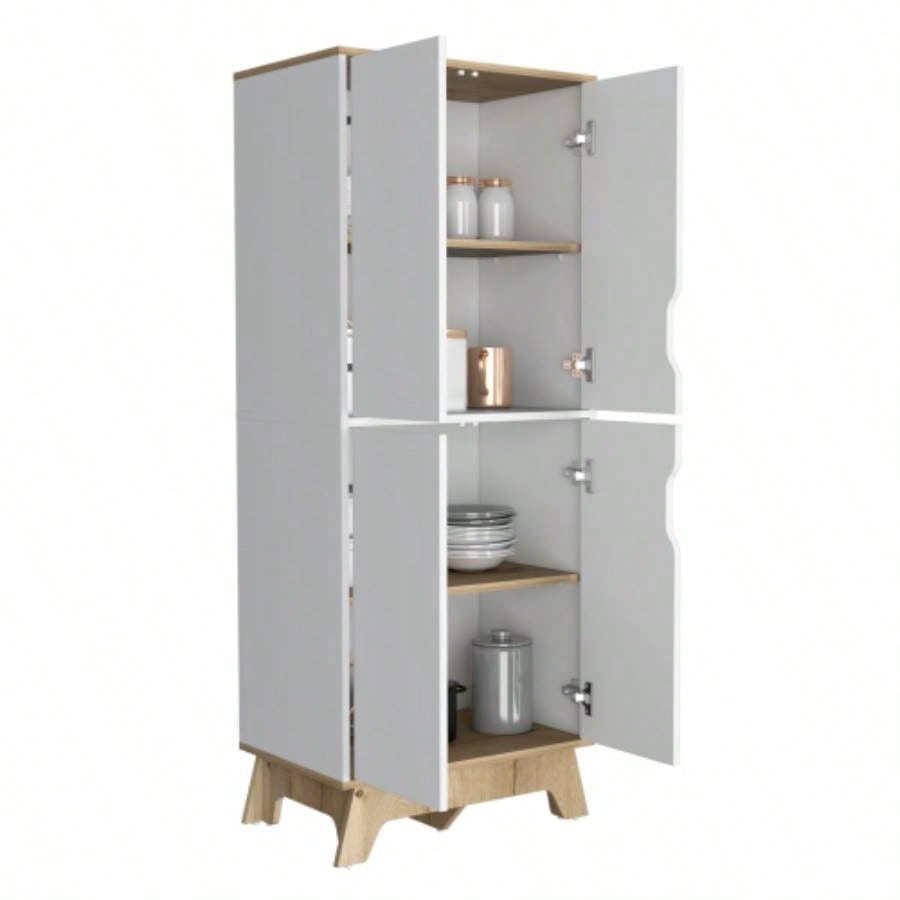Multistorage cabinet 59 H, four doors, four internal shelves, Light oak/ White