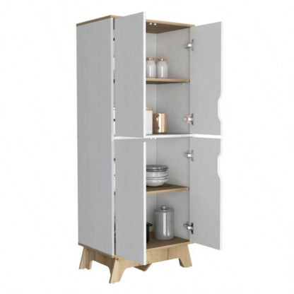 Multistorage cabinet 59 H, four doors, four internal shelves, Light oak/ White