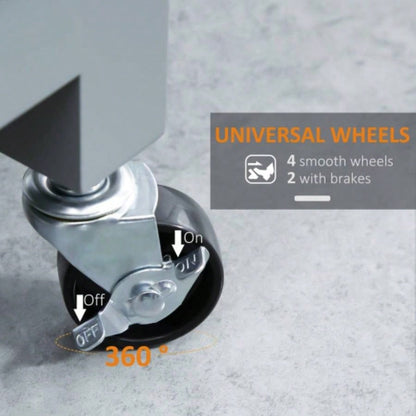 HOMCOM Kitchen Island Cart, Rolling Kitchen Island with Storage Shelf, Solid Wood Top, Drawer, Dining Room, Gray