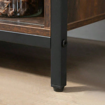 HOMCOM Industrial Farmhouse Buffet Cabinet, Kitchen Sideboard with Sliding Barn Doors, Three Drawers and Adjustable Shelves Living Room, Dining Room, Rustic Brown