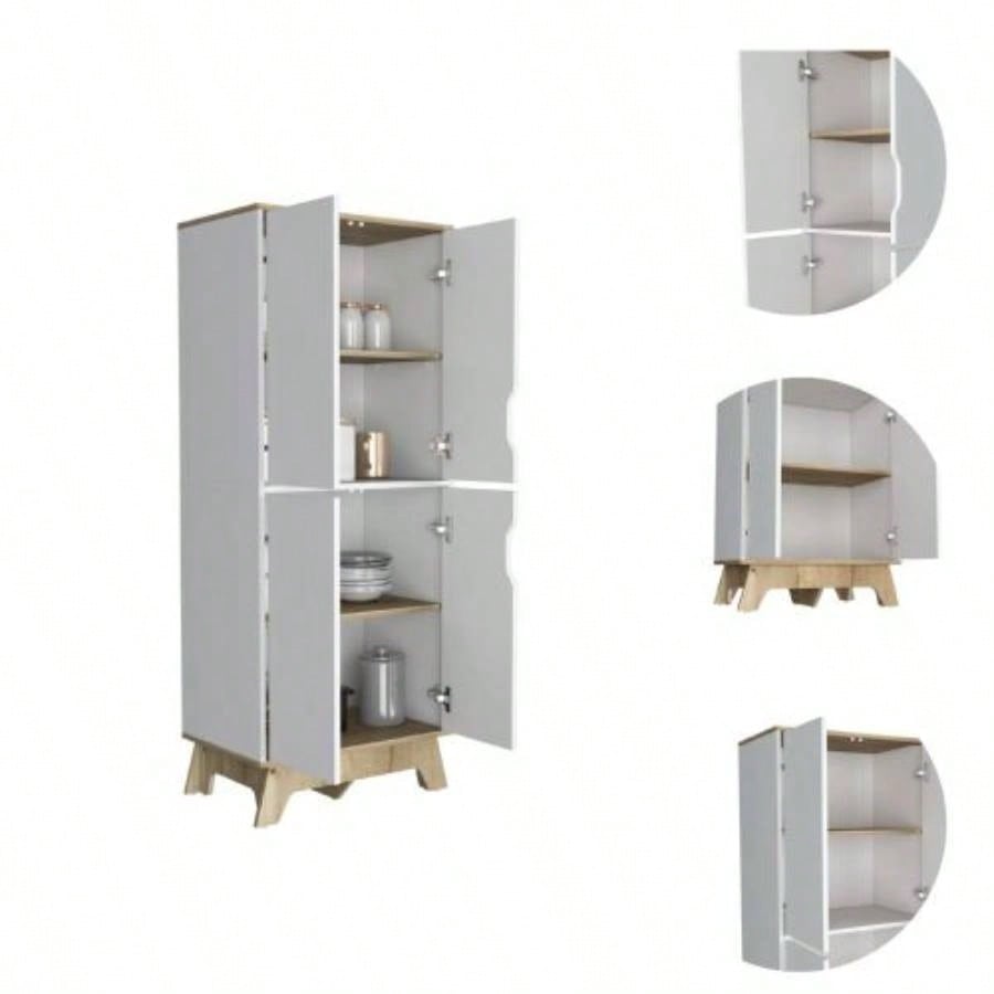 Multistorage cabinet 59 H, four doors, four internal shelves, Light oak/ White