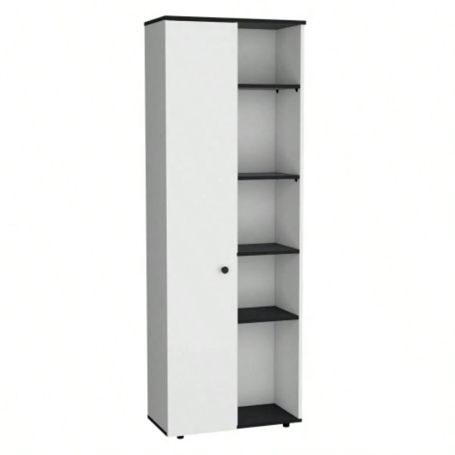 DEPOT E - SHOP Cary 67 H Kitchen Storage Cabinet With One Door, Five Interior Shelves and Five Exterior Shelves, White/Black