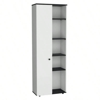 DEPOT E - SHOP Cary 67 H Kitchen Storage Cabinet With One Door, Five Interior Shelves and Five Exterior Shelves, White/Black