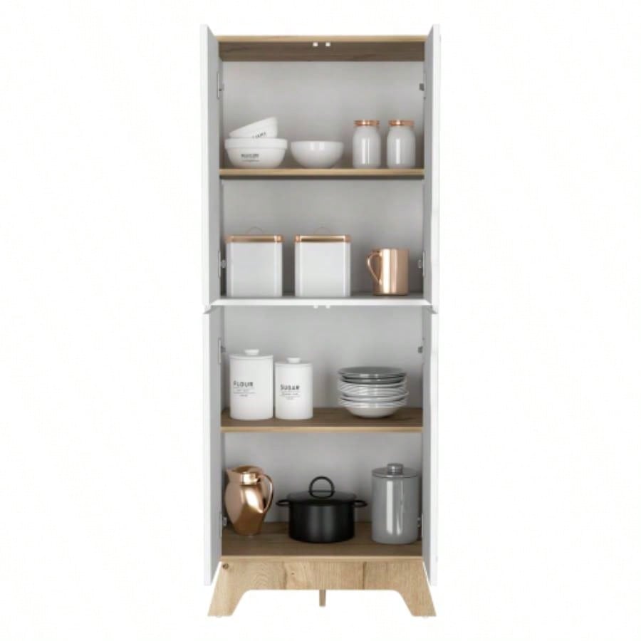 Multistorage cabinet 59 H, four doors, four internal shelves, Light oak/ White