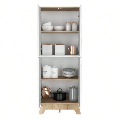 Multistorage cabinet 59 H, four doors, four internal shelves, Light oak/ White