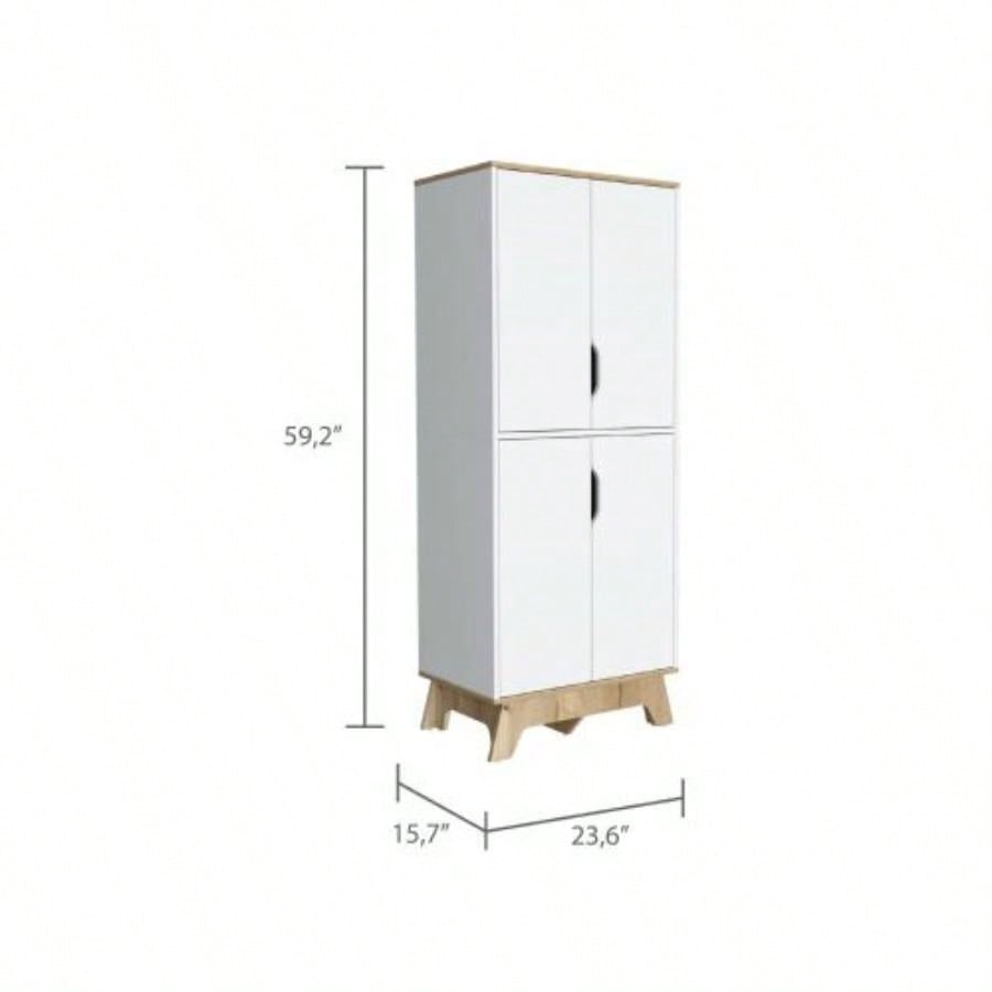 Multistorage cabinet 59 H, four doors, four internal shelves, Light oak/ White