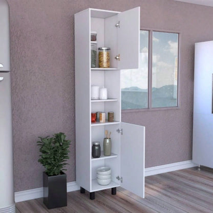 Kitchen Pantry 79 H, Two Open Storage Shelves, Three Internal Shelves, Two Doors, Four, White