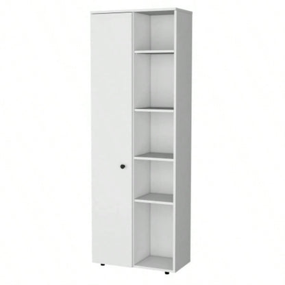 FM FURNITURE Multistorage Kitchen Pantry with 1 door and 5 open shelves, White