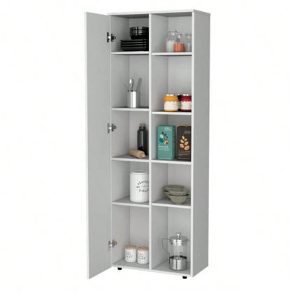 FM FURNITURE Multistorage Kitchen Pantry with 1 door and 5 open shelves, White