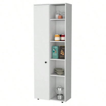 FM FURNITURE Multistorage Kitchen Pantry with 1 door and 5 open shelves, White