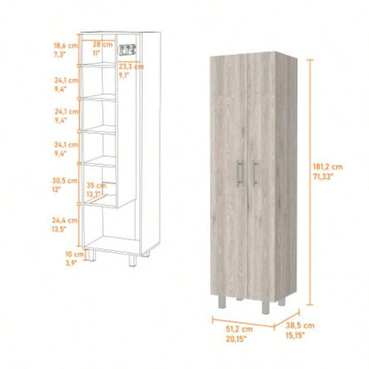 Norway Broom Closet Pantry, Five Shelves, Double Door Cabinet, Four