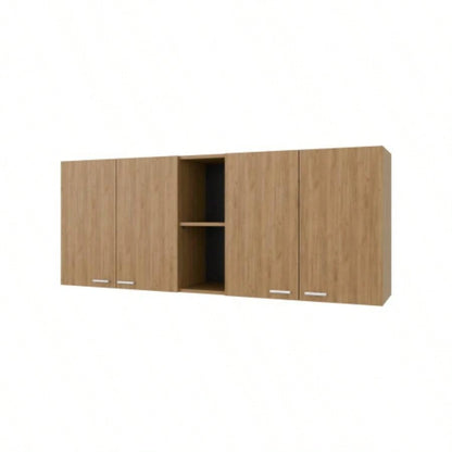 Luray Wall Cabinet kitchen in Melamine wit 4 Doors and Open Storage, Natural Oak