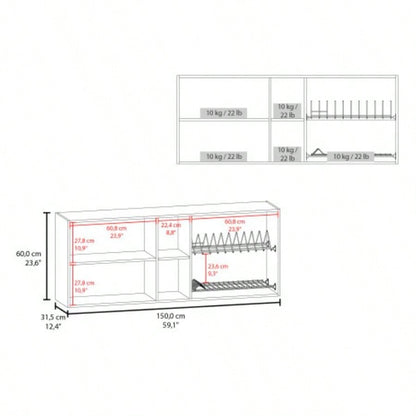 Luray Wall Cabinet kitchen in Melamine wit 4 Doors and Open Storage, Natural Oak