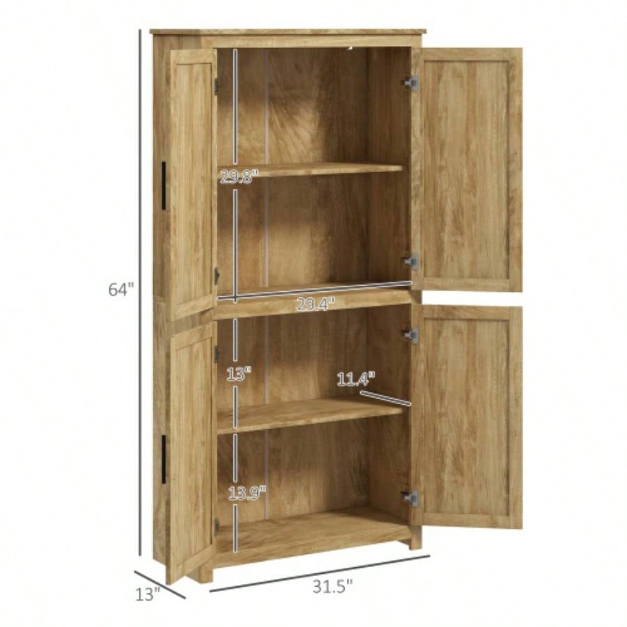 HOMCOM 64 Rattan Kitchen Storage Cabinet with Adjustable Shelf, Natural