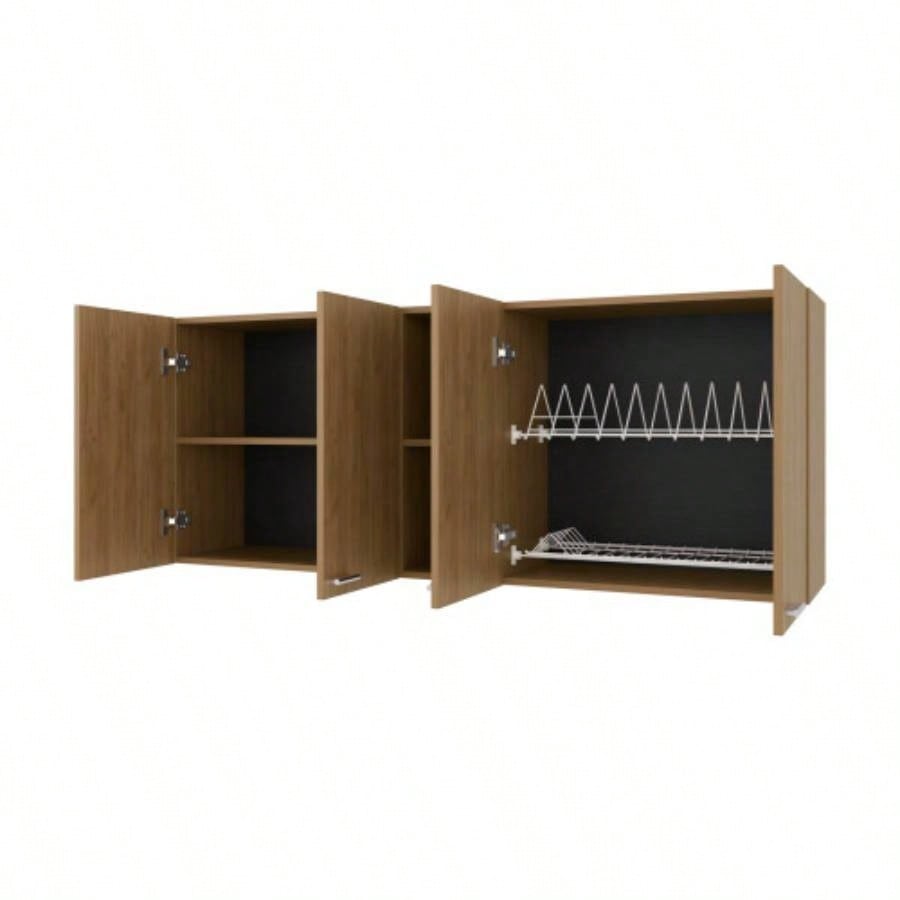 Luray Wall Cabinet kitchen in Melamine wit 4 Doors and Open Storage, Natural Oak