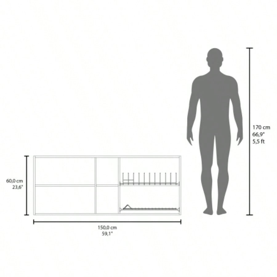 Luray Wall Cabinet kitchen in Melamine wit 4 Doors and Open Storage, Natural Oak