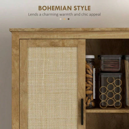 HOMCOM 64 Rattan Kitchen Storage Cabinet with Adjustable Shelf, Natural