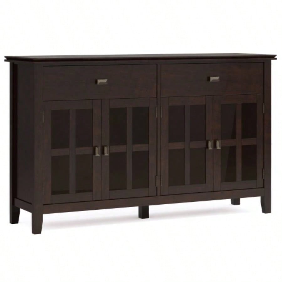 Artisan Solid Wood Large 4 Door Sideboard Buffet in Dark Chestnut Brown