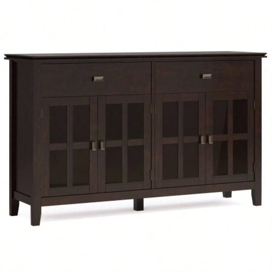 Artisan Solid Wood Large 4 Door Sideboard Buffet in Dark Chestnut Brown