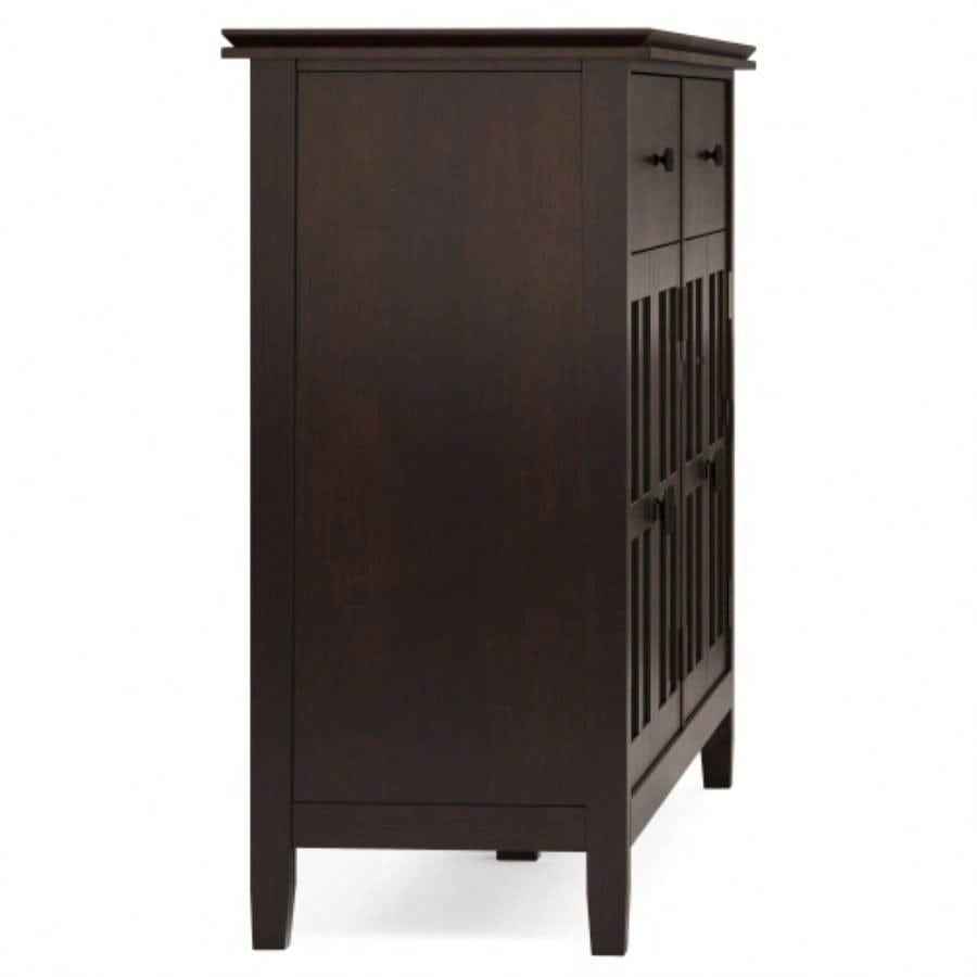 Artisan Solid Wood Large 4 Door Sideboard Buffet in Dark Chestnut Brown